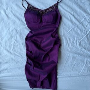 Betsy & Adam Purple Beaded Mini Dress